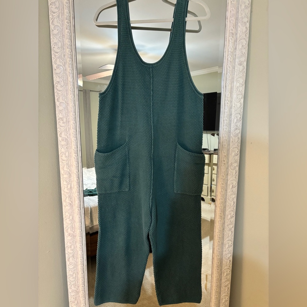 Free People Deep Green Textured Jumpsuit